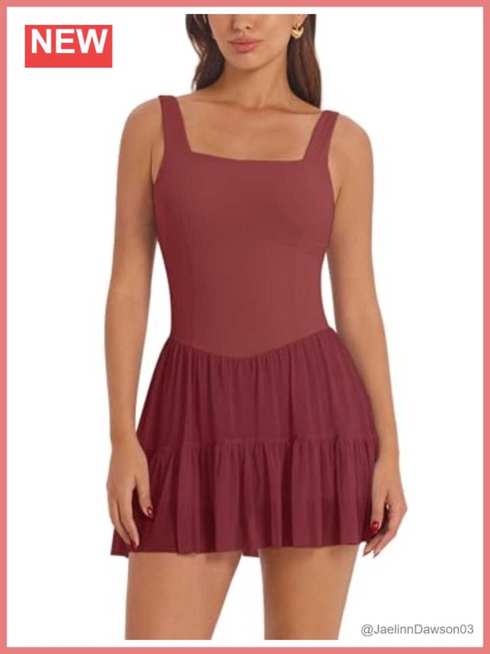 Flowy Pleated Ruffle Tennis Athletic Dress Square Neck Sleeveless Mini Golf